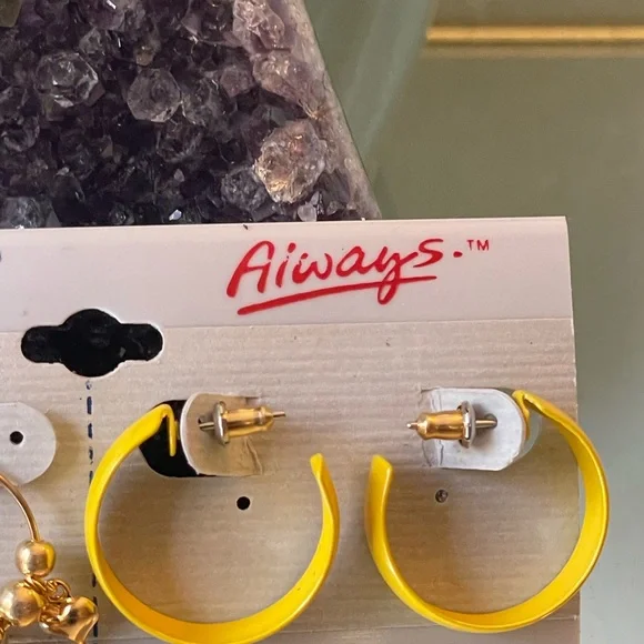 Gold and Yellow Heart Hoop Earrings - Picture 2 of 4